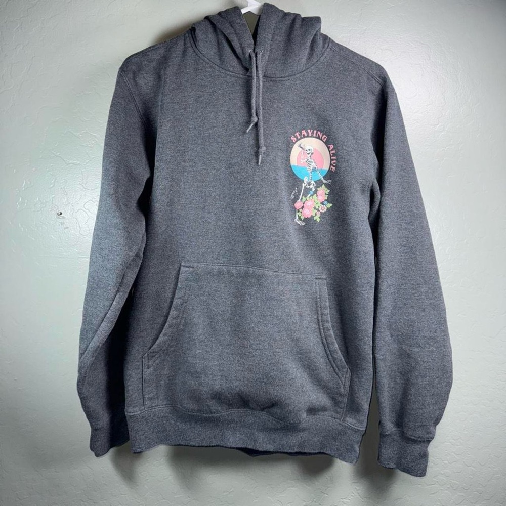 Obsessive Love “Staying Alive” Skeleton Graphic Hoodie Gray Small